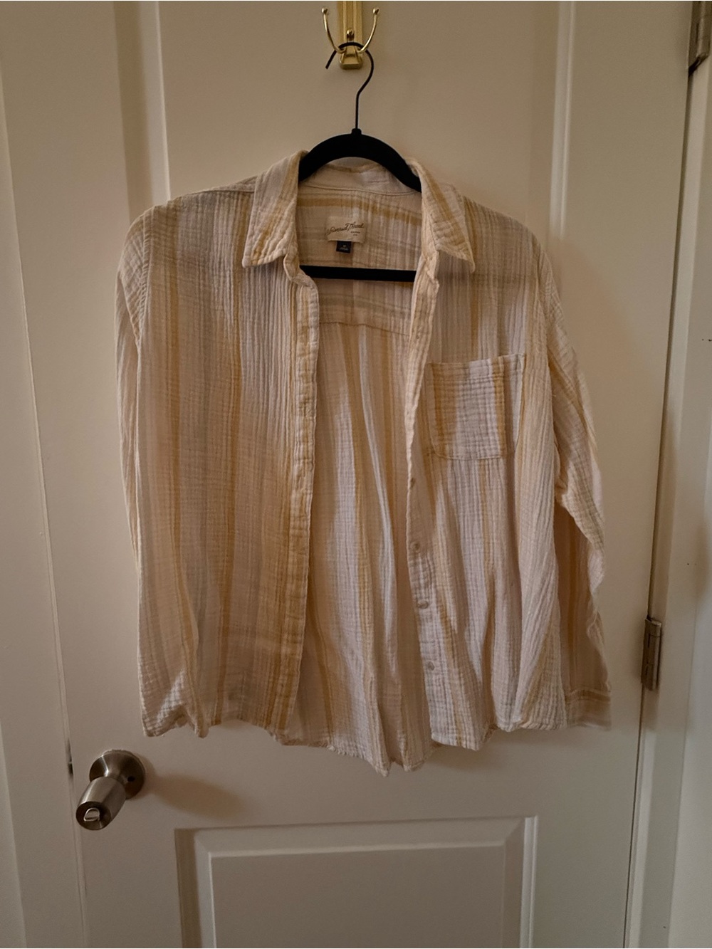 Universal Thread Cream and Yellow Striped Gauze Button-Up